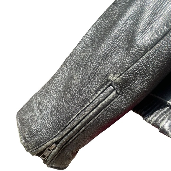 Motorcycle Black Leather Jacket - Picture 9 of 14